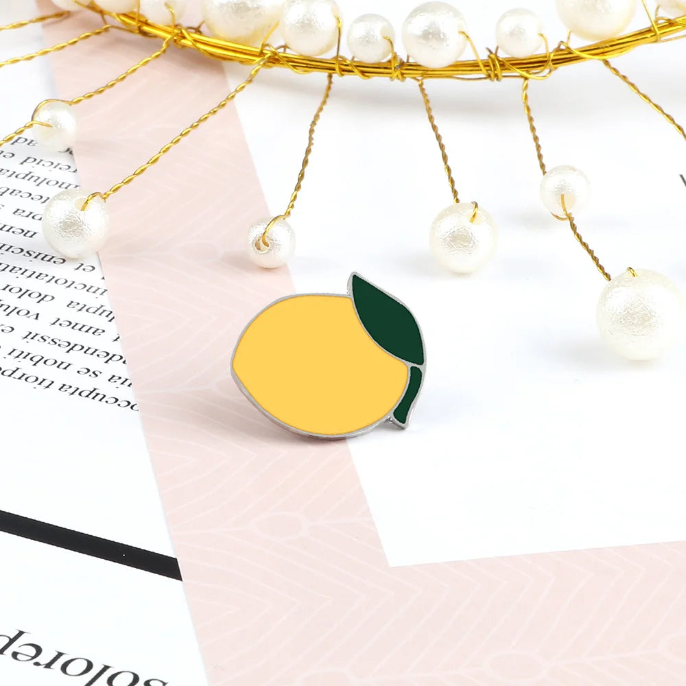 Fresh Fruit Enamel Pins Set — Lemon & Orange Brooches