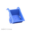 A blue plastic city traffic building block set featuring a trailer and various vehicles.