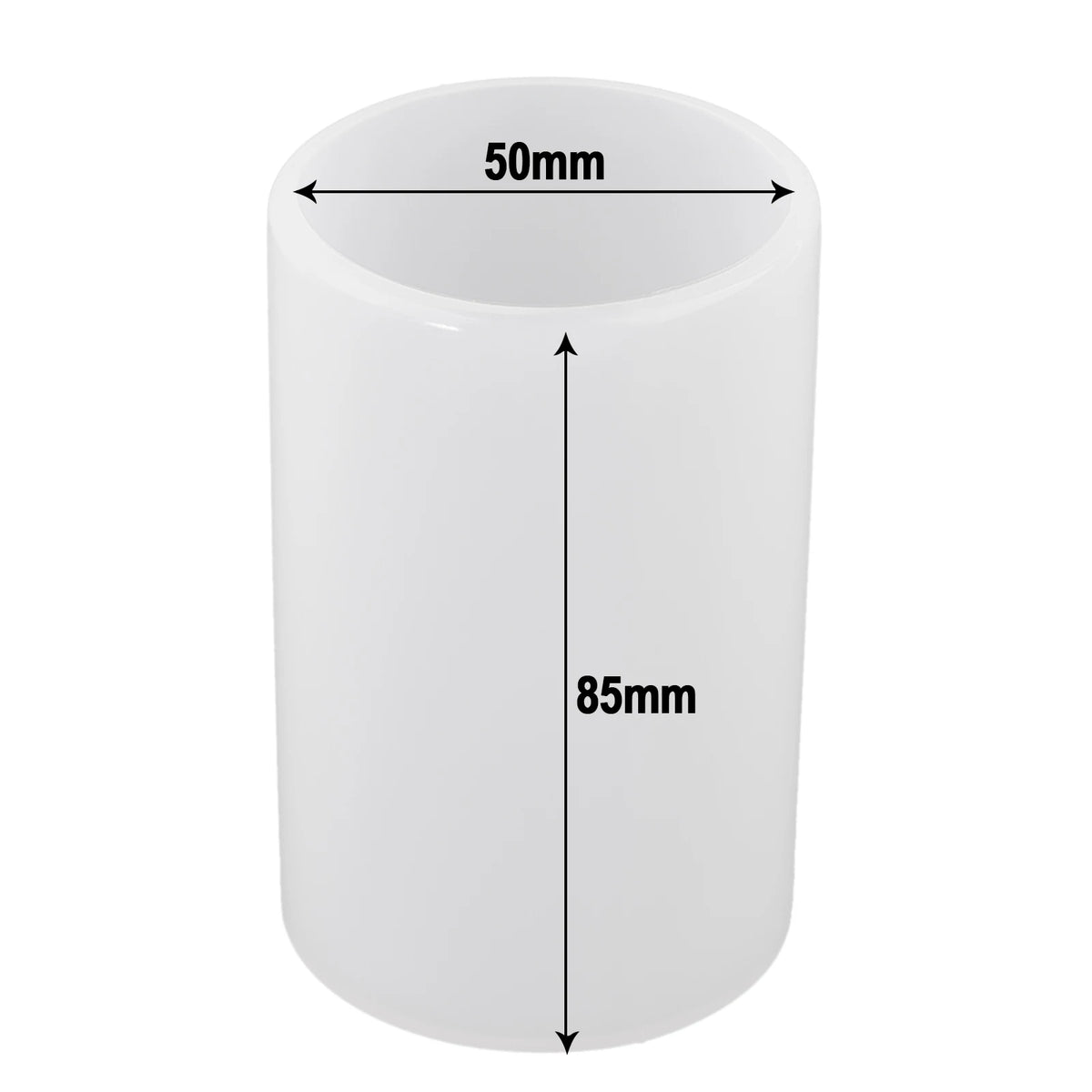 White cylindrical resin casting mold with 50mm diameter and 85mm height