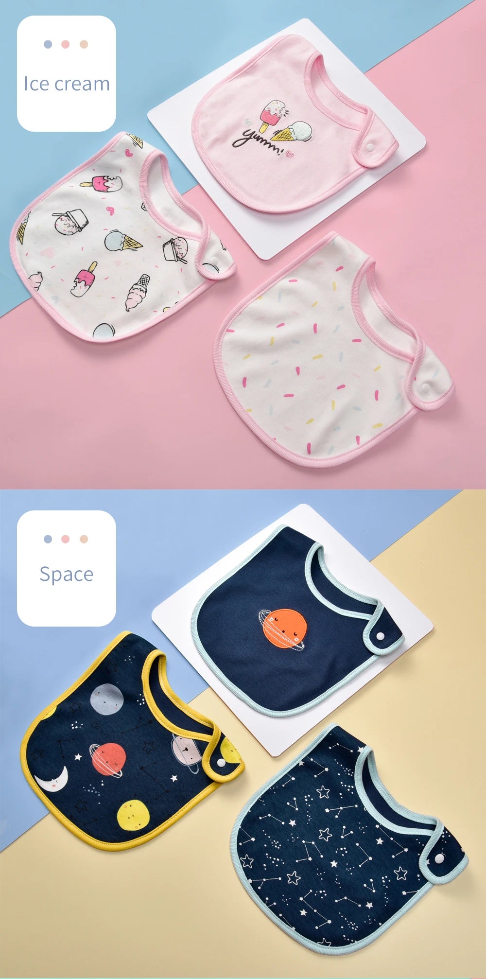 Soft Cotton Baby Bibs (3-Pack) with Cartoon Prints