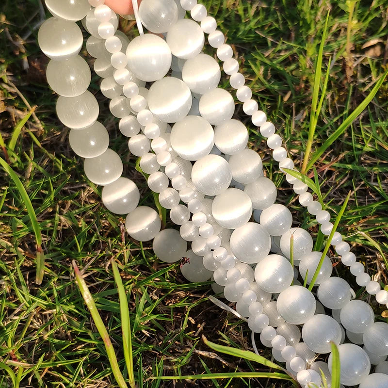 Natural Moonstone Cat Eye Beads — DIY Jewelry Making Strand