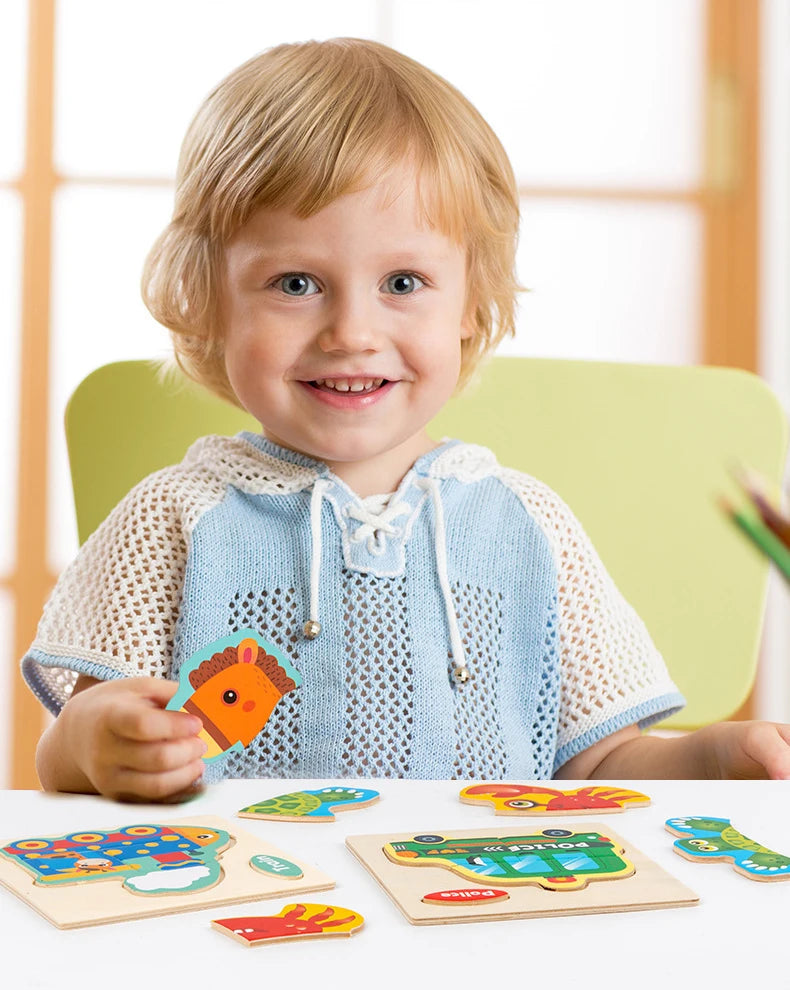 Wooden 3D Cartoon Animal Jigsaw Puzzle for Kids