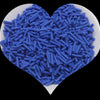 A heart-shaped mound of blue soft polymer clay candy sprinkles for cake decorating