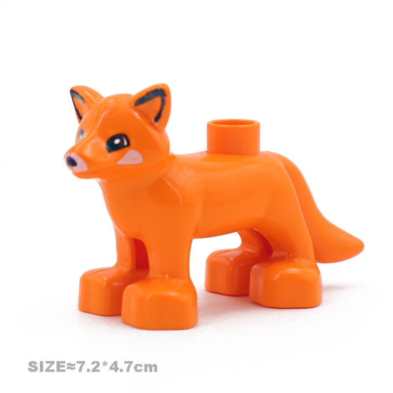 Orange fox animal building block figure with white and black markings