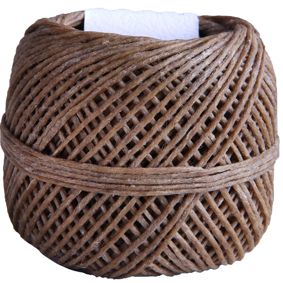 A spool of 200-foot organic hemp wick with a natural beeswax coating, tightly wound and wrapped in twine.