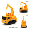 Yellow line-following robot car toy with an attached pen, shown from the side and back views.