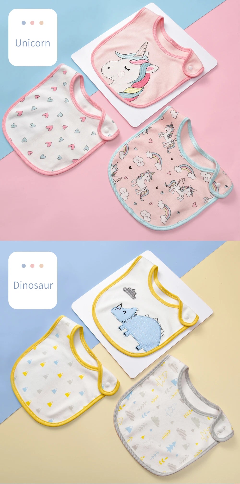 Soft Cotton Baby Bibs (3-Pack) with Cartoon Prints