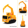 Yellow line-following robot car toy with a pen, shown from the side and back views.