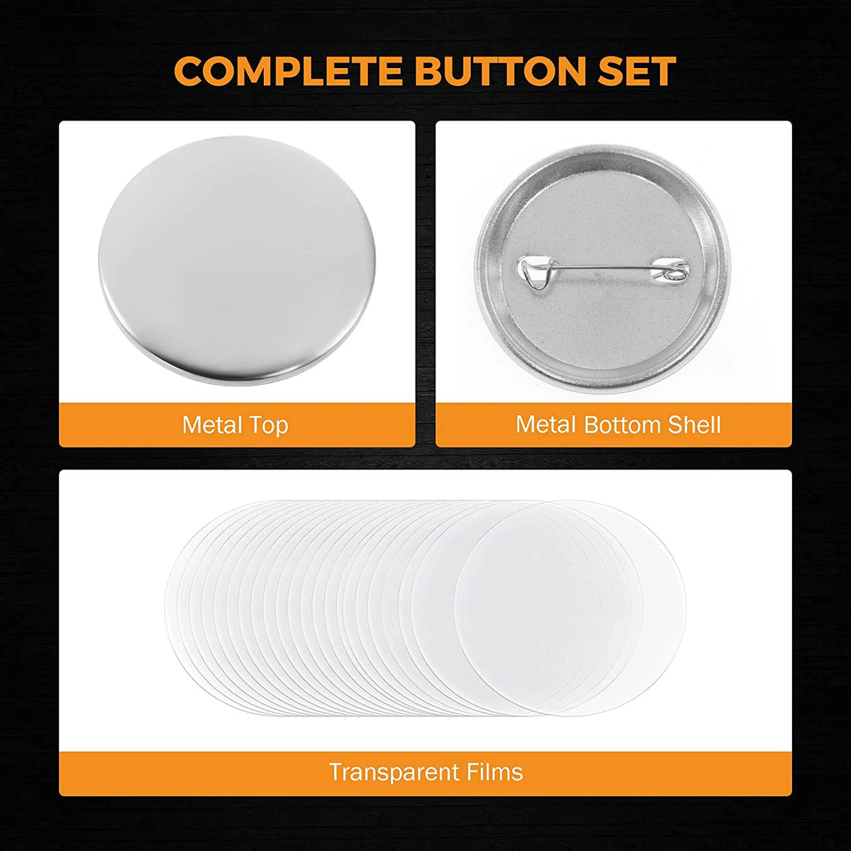 Blank Button Pin Making Kit – 100 Pieces, Multiple Sizes