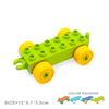 A bright green city traffic building block set featuring yellow vehicles and a trailer.