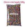 A clear bag filled with 50,000 small, colorful 2.6mm mini beads.