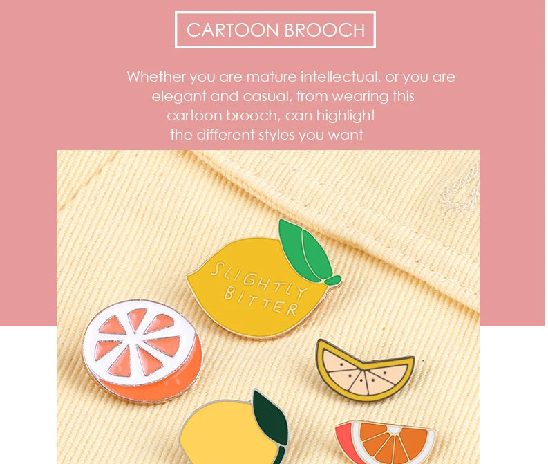 Fresh Fruit Enamel Pins Set — Lemon & Orange Brooches