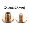 A set of gold brass rivets measuring 8x5.5mm, shown as a threaded rivet and a flat rivet.
