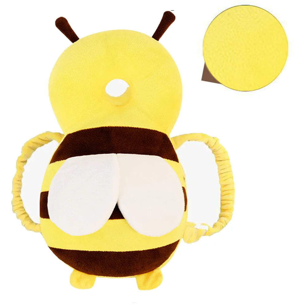 Sac à dos de protection ajustable en forme d'abeille jaune et marron pour tout-petits, avec une pièce circulaire séparée.