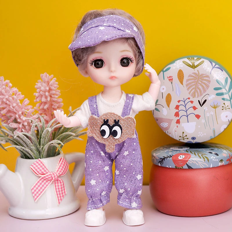 16cm Articulated Fashion Doll with Big Eyes and Dress-Up Outfit