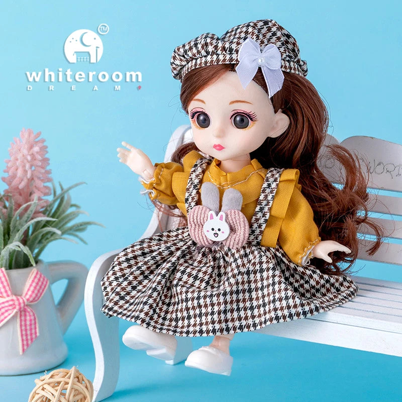 16cm Articulated Fashion Doll with Big Eyes and Dress-Up Outfit