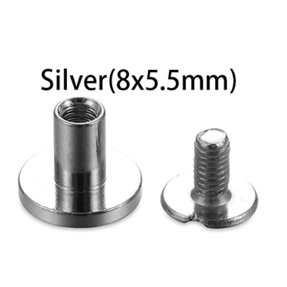 Silver decorative heart brass rivets measuring 8x5.5mm shown as a smooth shaft and a threaded rivet.
