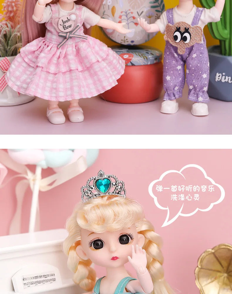 16cm Articulated Fashion Doll with Big Eyes and Dress-Up Outfit
