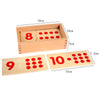 Wooden Montessori math learning set featuring a spindle box and geometric number cards 8, 9, and 10