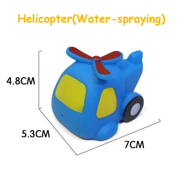 Blue and yellow cartoon helicopter water-spraying bath toy