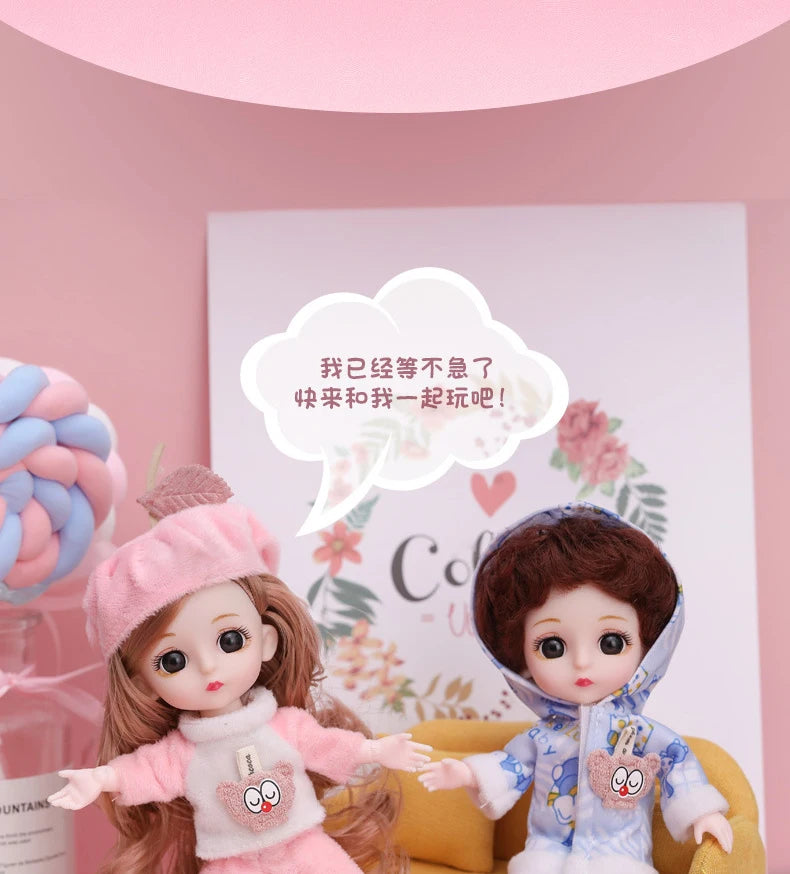 16cm Articulated Fashion Doll with Big Eyes and Dress-Up Outfit