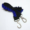 A black and blue soft foam dart refill product with a ruffled top and metal clasps.
