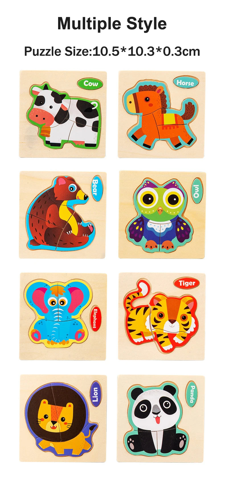 Wooden 3D Cartoon Animal Jigsaw Puzzle for Kids
