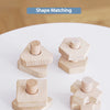 Set of large particle wood screw building blocks demonstrating shape matching for toddlers