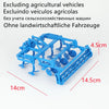 Blue plastic agricultural vehicle model with a trailer and lights