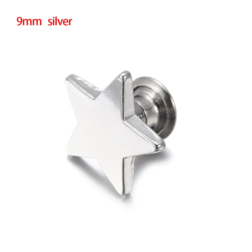 A silver 9mm star-shaped decorative rivet used for leather craft and DIY projects.