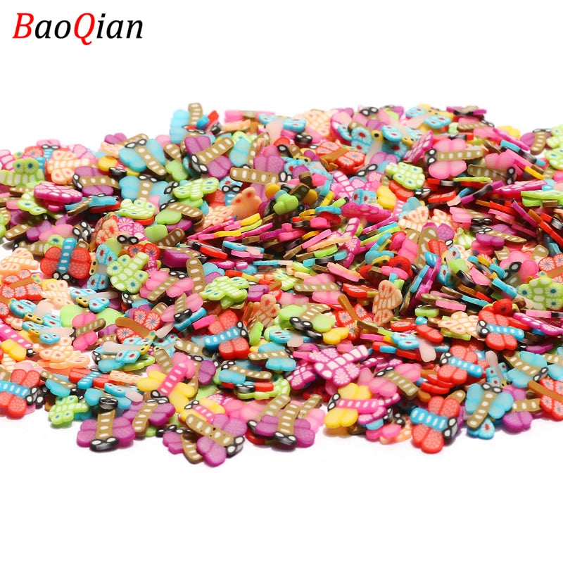 Assortment of colorful soft polymer clay slices for nail art and DIY crafts