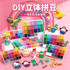 A DIY Perler beads craft kit showing various colorful finished items and bead palettes.