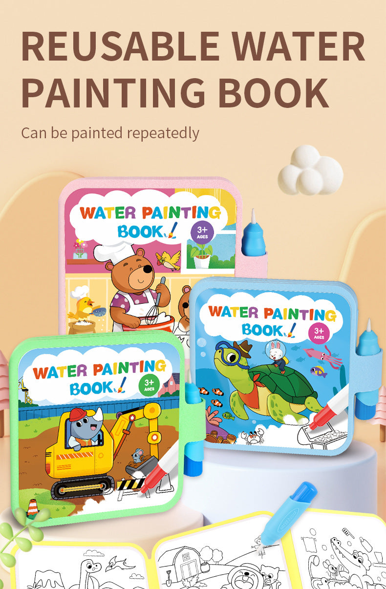 A set of reusable water painting books for kids featuring various animals and scenes.