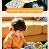 A child is drawing on a reusable magic water drawing book while traveling.