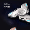 A collection of metal luminous fidget spinners in deep space grey, silver moonlight, and rose gold tones against a dark backg