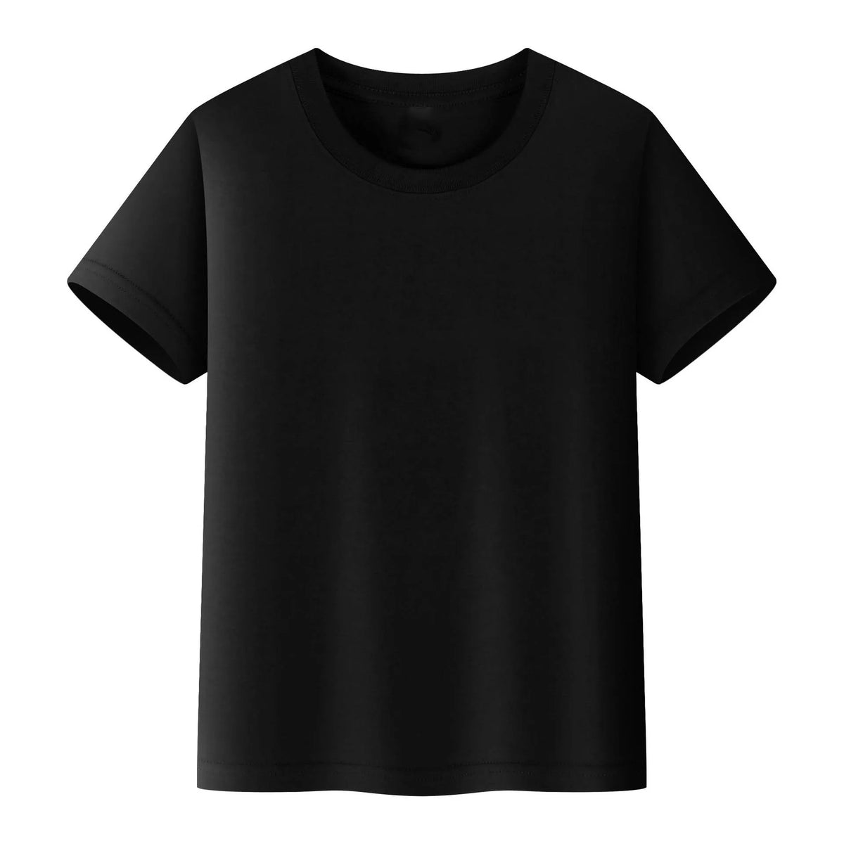 A black short-sleeved t-shirt for kids, suitable for boys and girls.