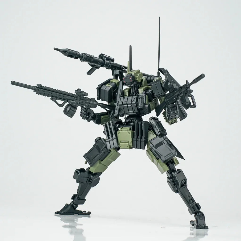 A detailed 1/18 scale modular mecha model kit of the FENRIR A6 Assault Type shown in a dynamic pose.