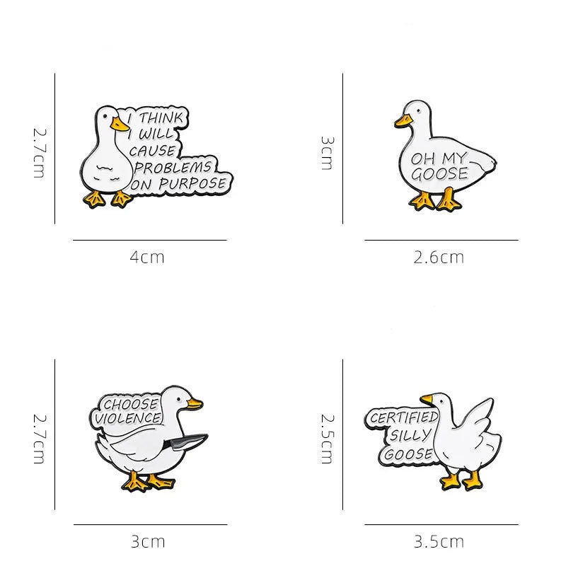 Cute Cartoon Goose Enamel Brooch Set (4-Pack)
