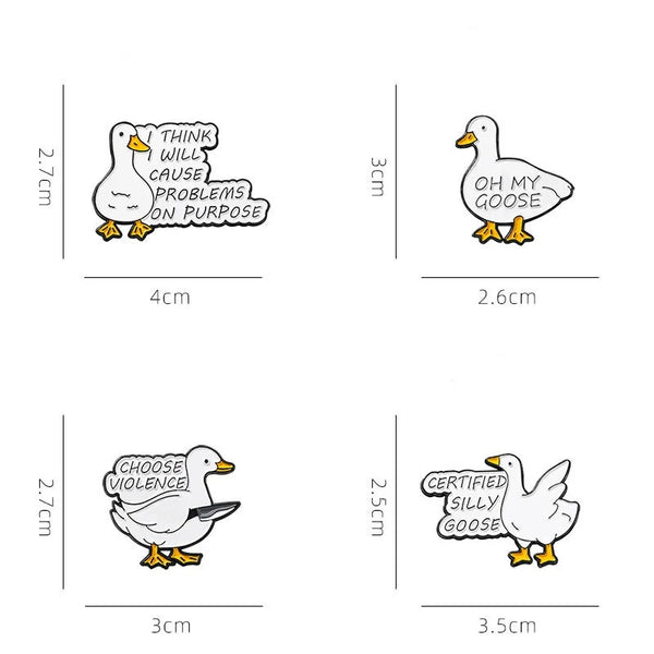 Cute Cartoon Goose Enamel Brooch Set (4-Pack)
