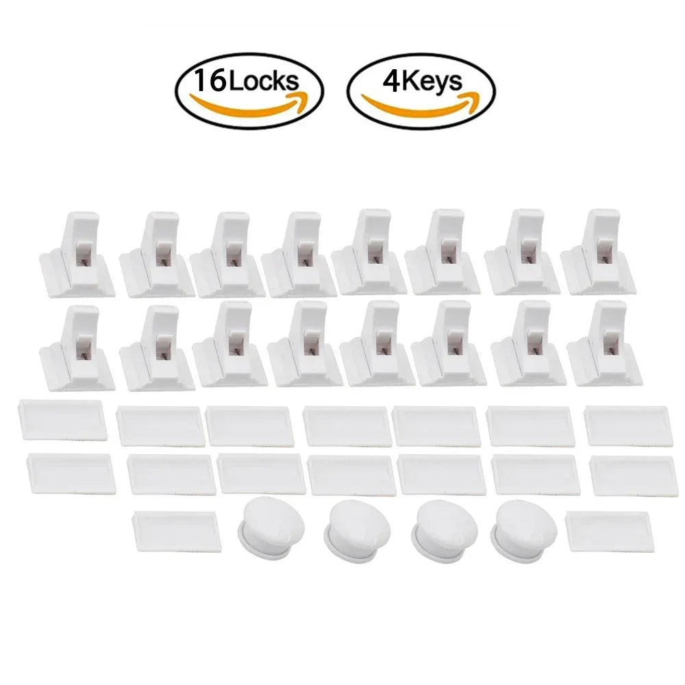 Set of 16 magnetic locks and 4 keys for child safety on cabinets and drawers
