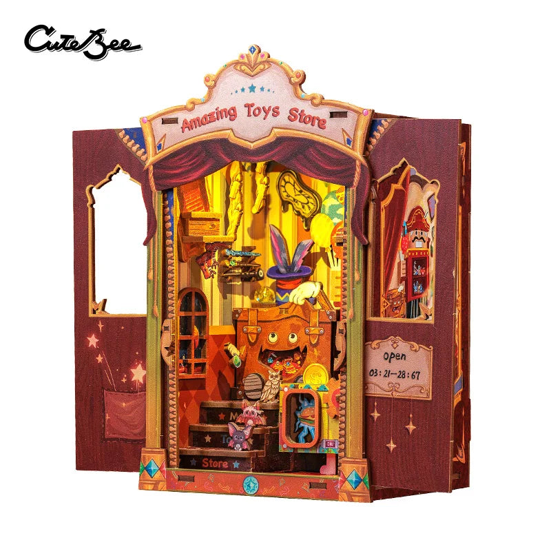 Owl Bookstore Miniature Book Nook DIY Kit with LED Lighting