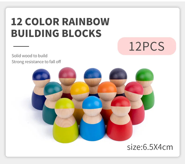 Wooden Rainbow Stacking Blocks for Toddlers & Kids