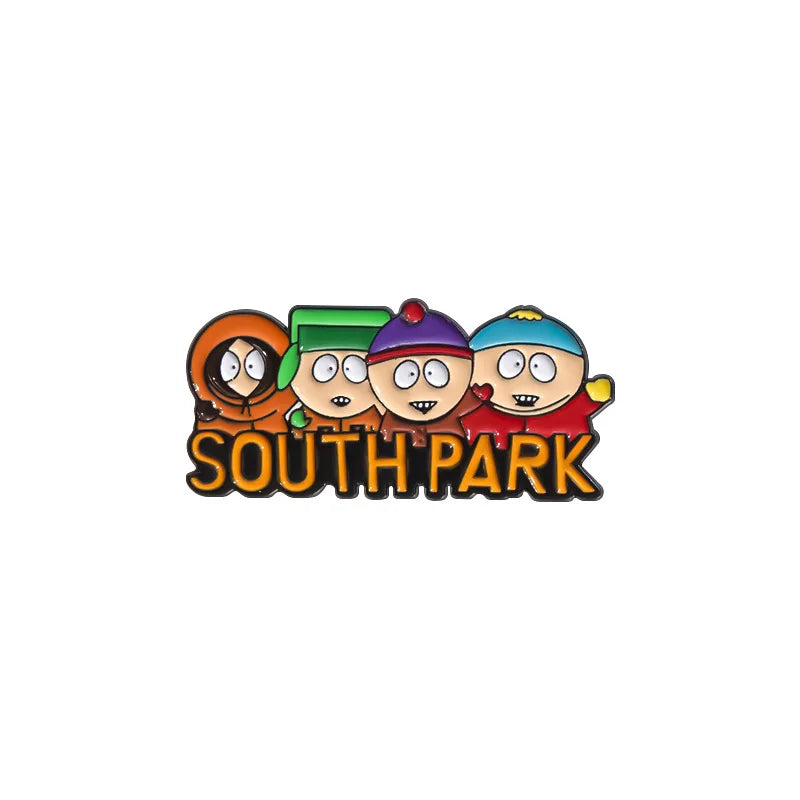 An enamel pin set featuring five South Park characters in various outfits and expressions.