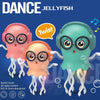 Two glowing, interactive jellyfish toys with large glasses are shown against a blue background.