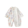 White cotton long sleeve baby romper with floral patterns in purple and pink for newborn
