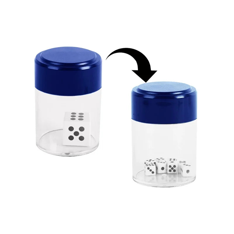 A clear plastic container with a blue lid and a black arrow pointing to the container.