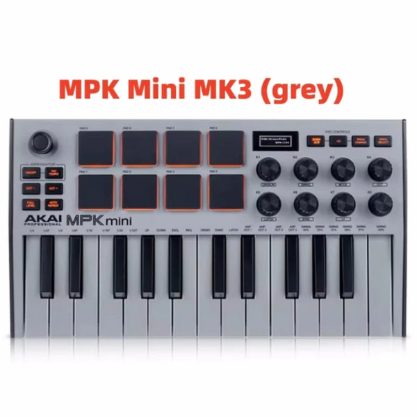 Grey AKAI MPK Mini MK3 professional MIDI controller with keys and controls