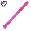 A pink rainbow transparent 8-hole soprano recorder with a cleaning rod.