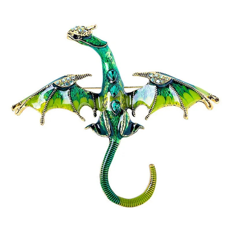 Enamel Dragon Brooch with Rhinestone Accents