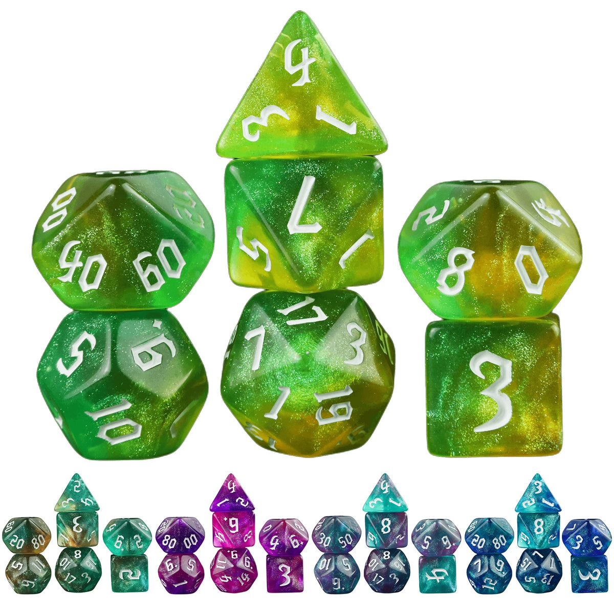 Iridescent Glitter Dice Set for D&D and Tabletop RPGs